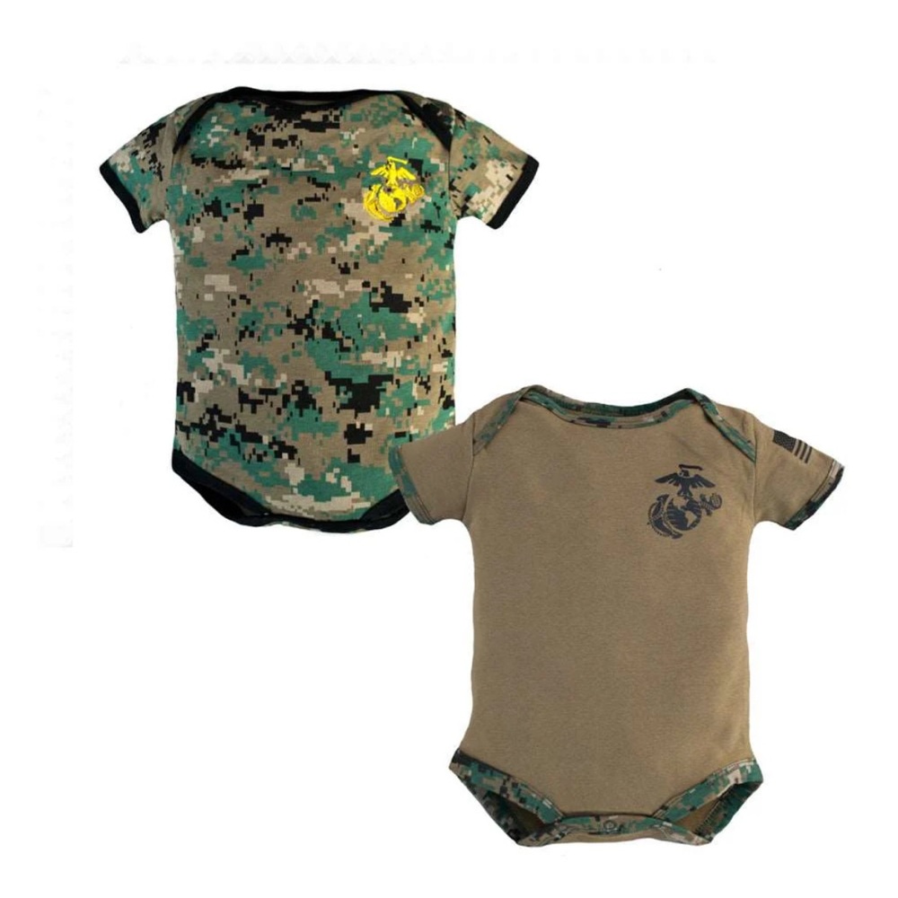 Tiny Trooper Baby Marines Woodland and Coyote 2 Pack Bodysuits 0-3M Military